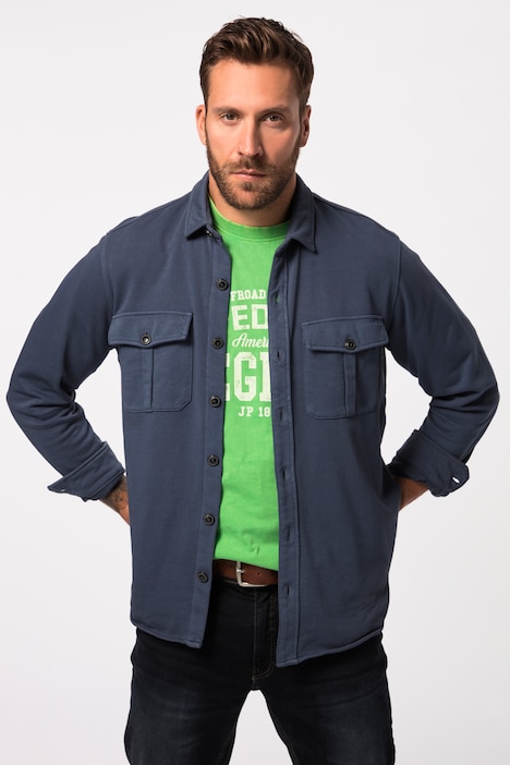 Hemd, Overshirt, Sweat, Vintage-Look, Langarm, Kentkragen, bis 8 XL