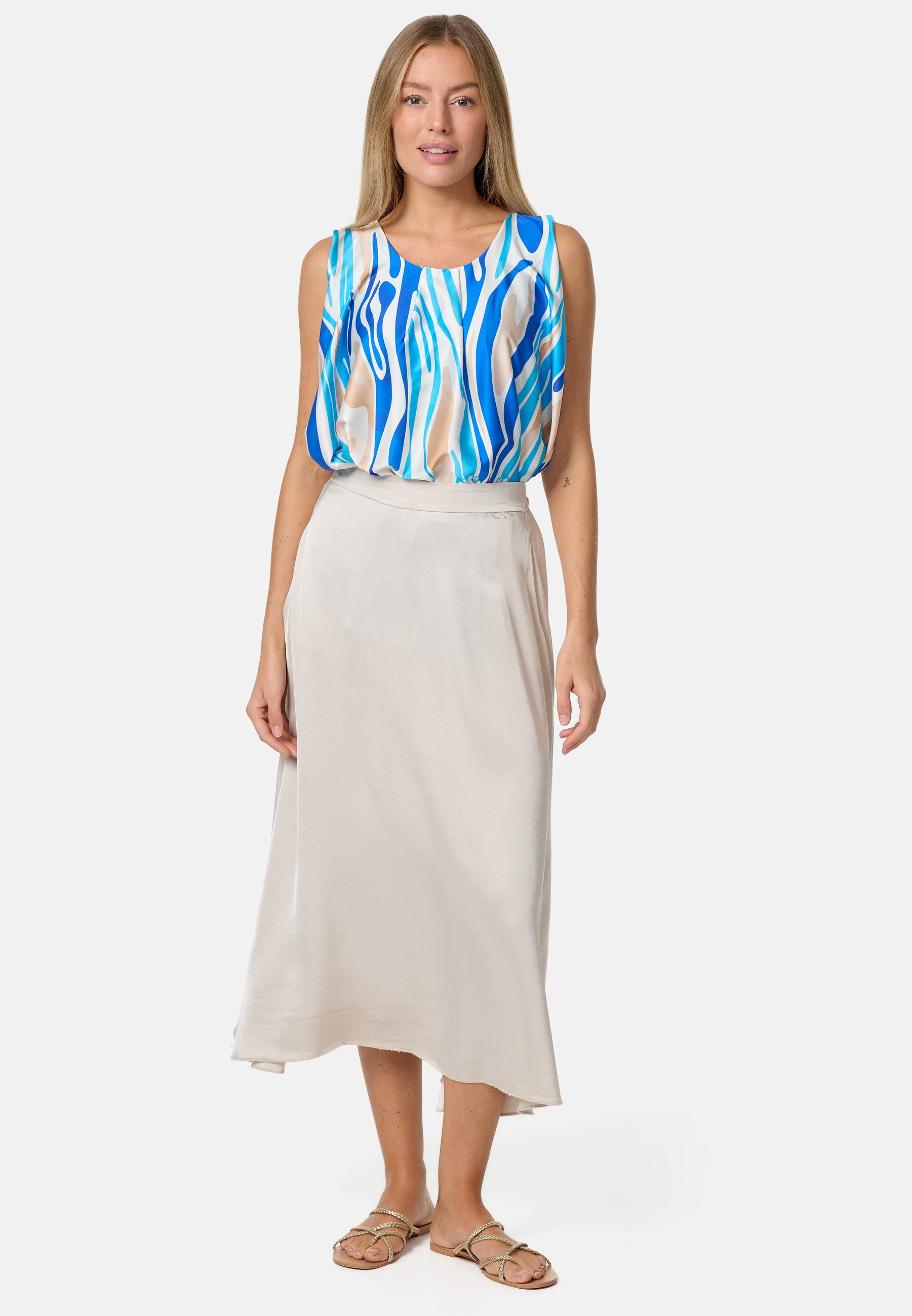 PM SELECTED Damen Eleganter Maxirock Midi Business A-Linien Satin Rock PM29