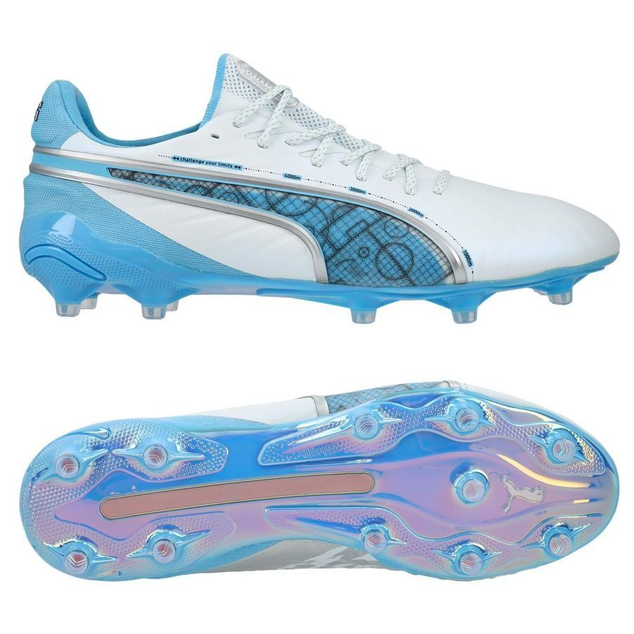 PUMA X Unisport King Ultimate FG/AG Conquer your Mountain - Blanc/Bleu/Argenté ÉDITION LIMITÉE