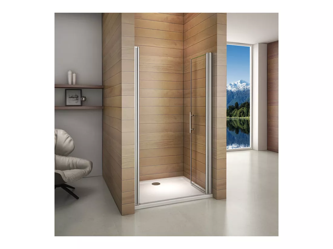 Porte de douche battante 120x197cm porte de douche pivotante à 180°, en verre 6mm anticalcaire, installation en niche