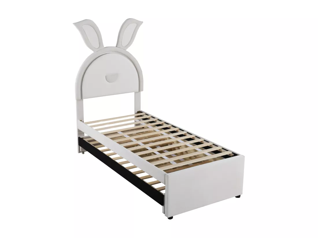 Lit gigogne 90 x 200 cm pour enfant en velours - 3 tiroirs - LEDs - coloris blanc