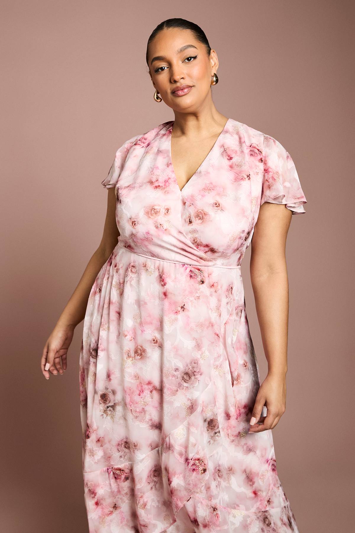 Coast Robe Midi Grande Taille En Satin Jacquard Imprimé Avec Détail Torsadé Devant