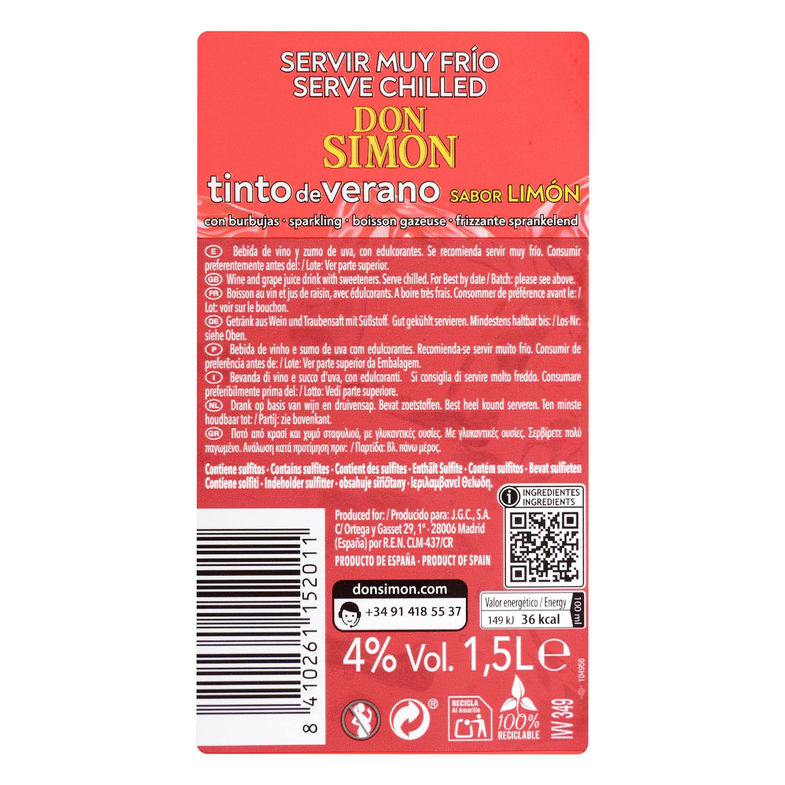 Vin rouge citron d'été Don Simón