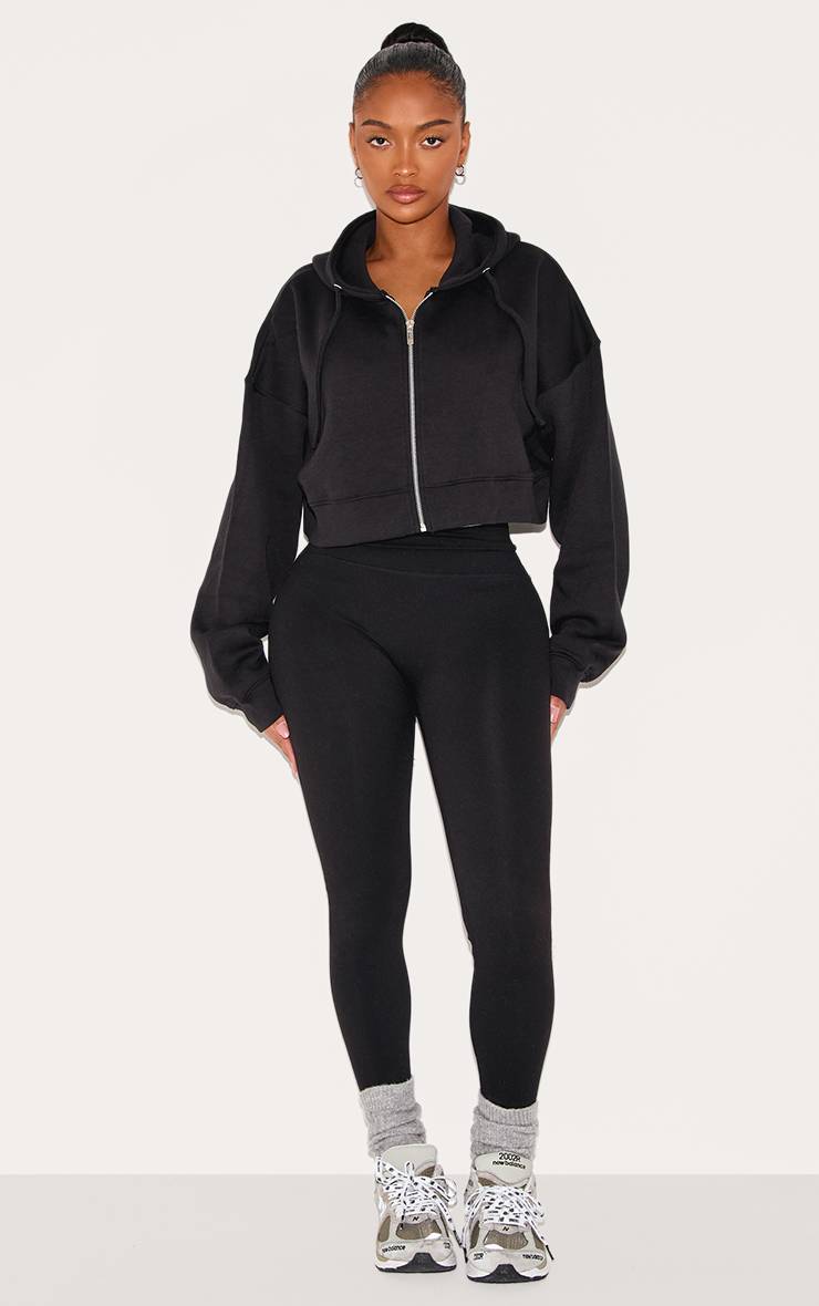 Noir Sweat À Casynthétiqueche Court Shape Zippé À Manches Longues