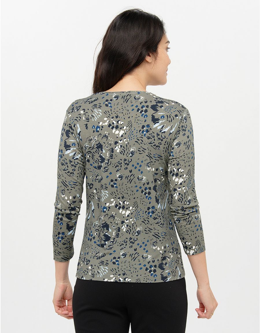 T-shirt kaki à motifs