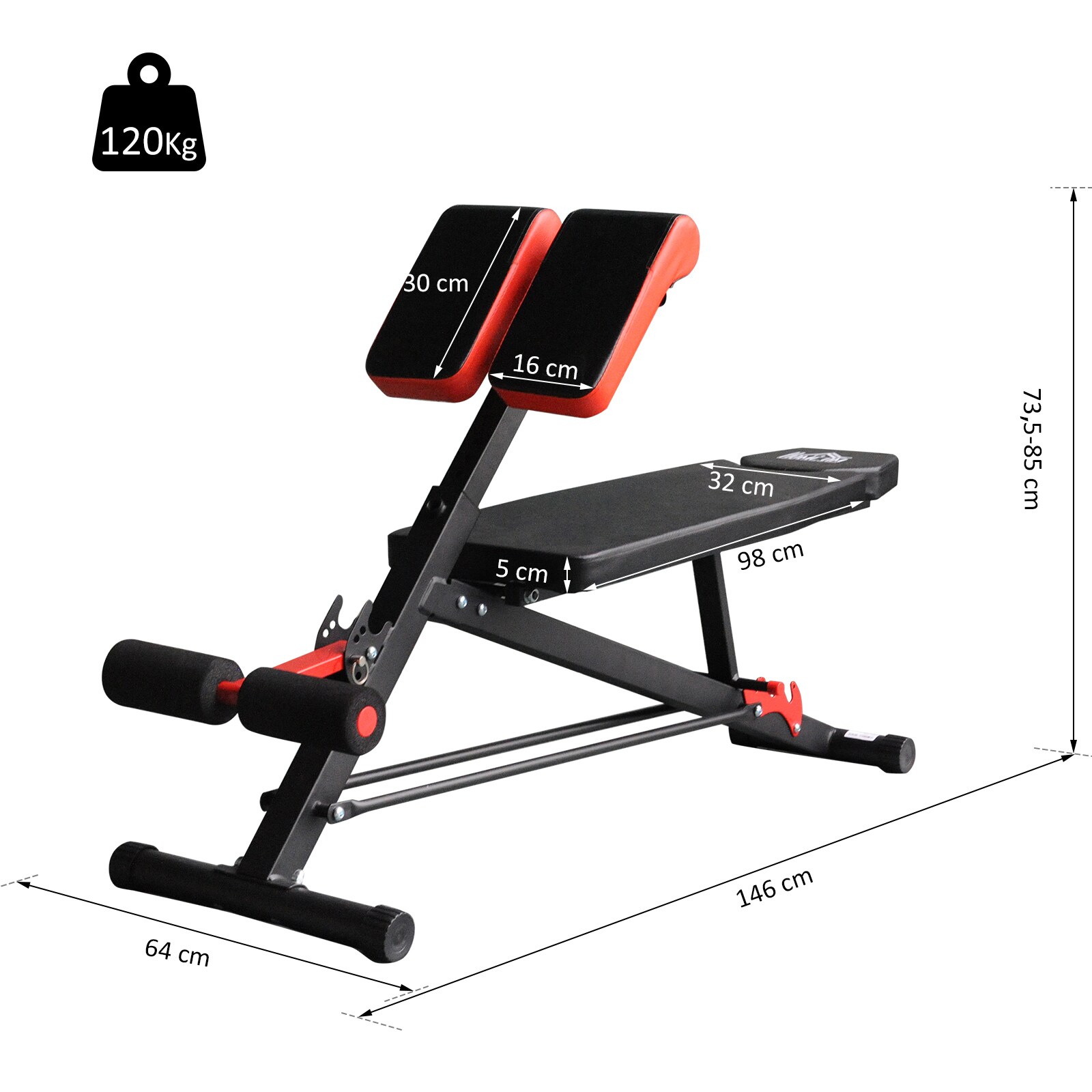 HOMCOM Multifunktionale Trainingsbank schwarz, rot 64 x 146 x 73,5-85 cm (BxTxH)