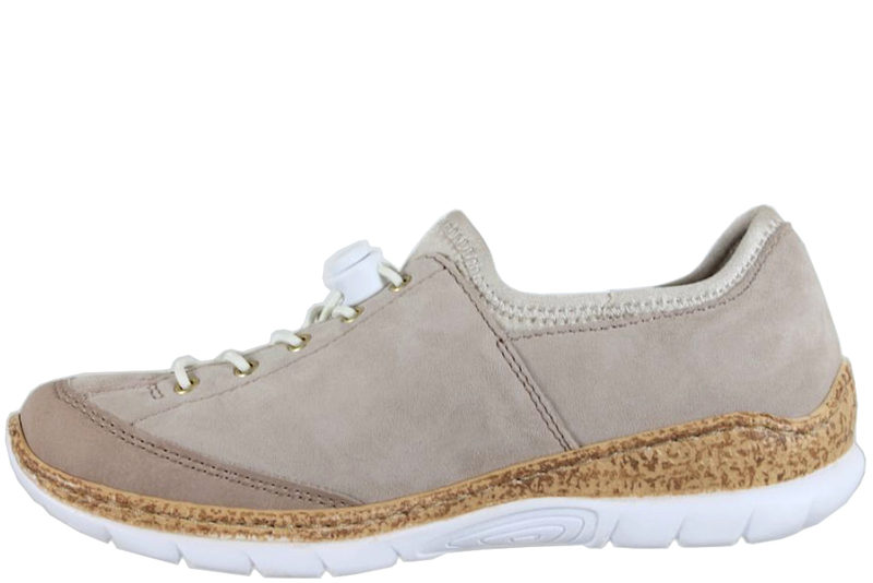 RIEKER TRAVESKO I BEIGE TEKSTIL OG PU