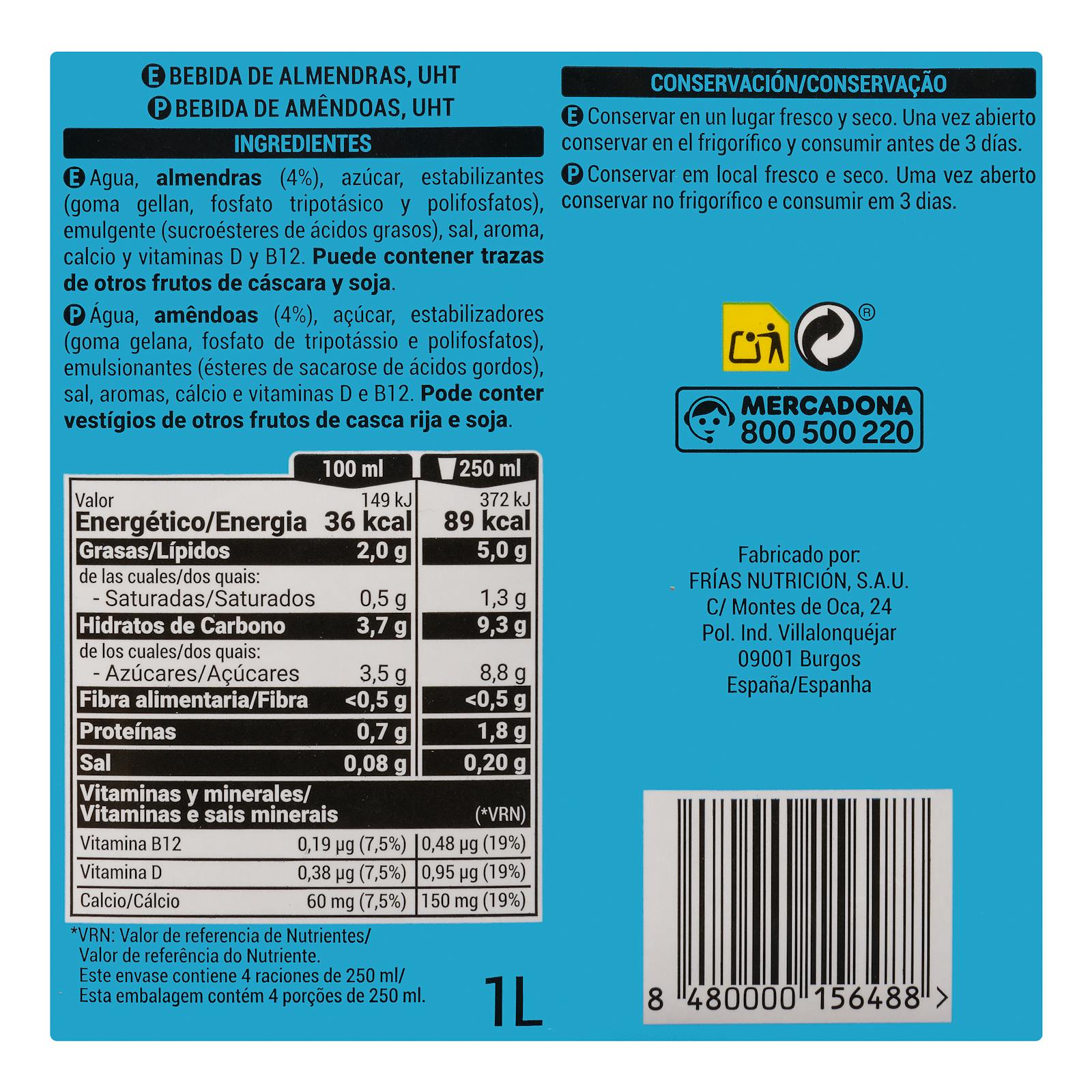 Boisson aux amandes Hacendado avec calcium