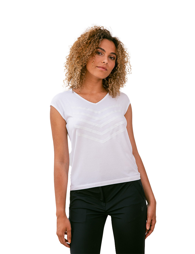 HBT JUSTINE TOP MODAL BLANC GLITTER