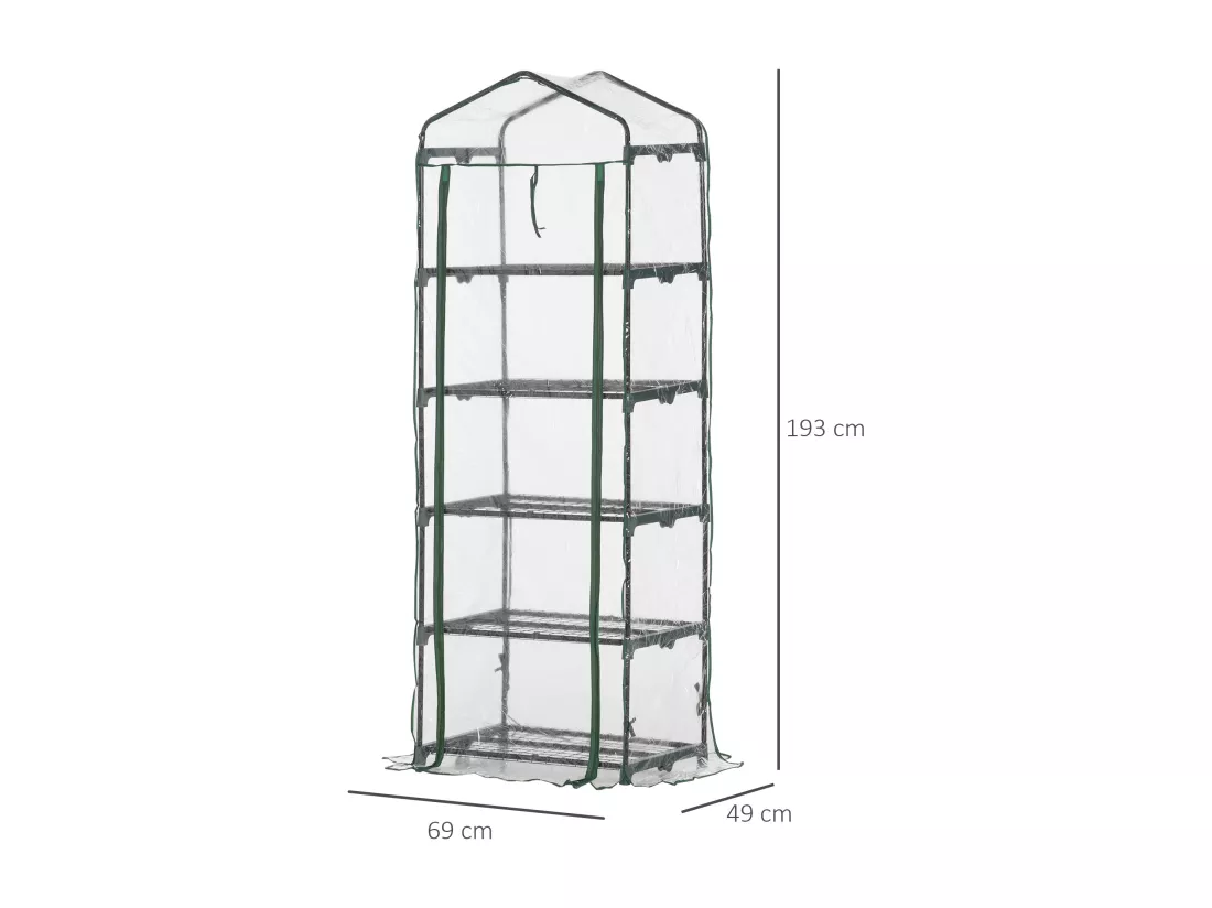 Serre de jardin balcon étagère serre 5 niveaux 0,69L x 0,49l x 1,93H m acier galvanisé bâche amovible PVC vert