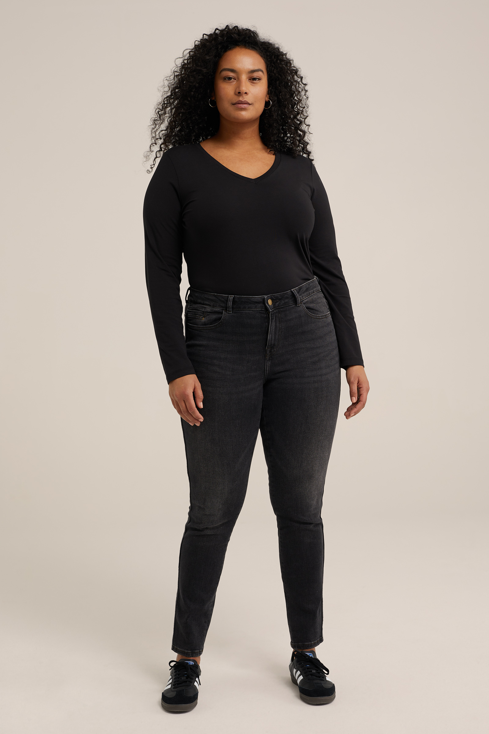 T-shirt - Curve WE Fashion Zwart