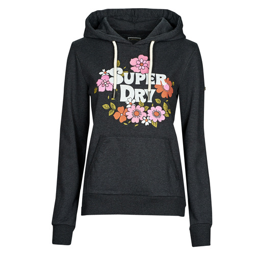 Superdry - VINTAGE FLORAL SCRIPTED HOOD - Noir