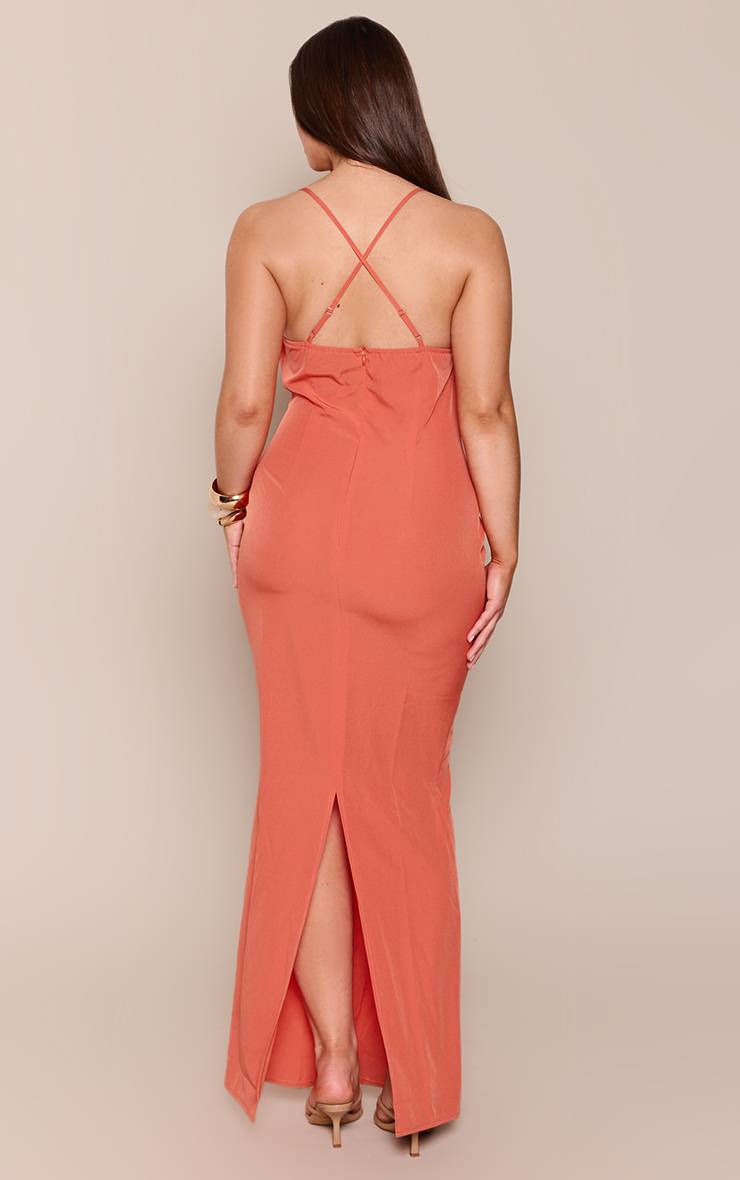 Rouille Robe Longue Moulante À Col Bénitier Orange