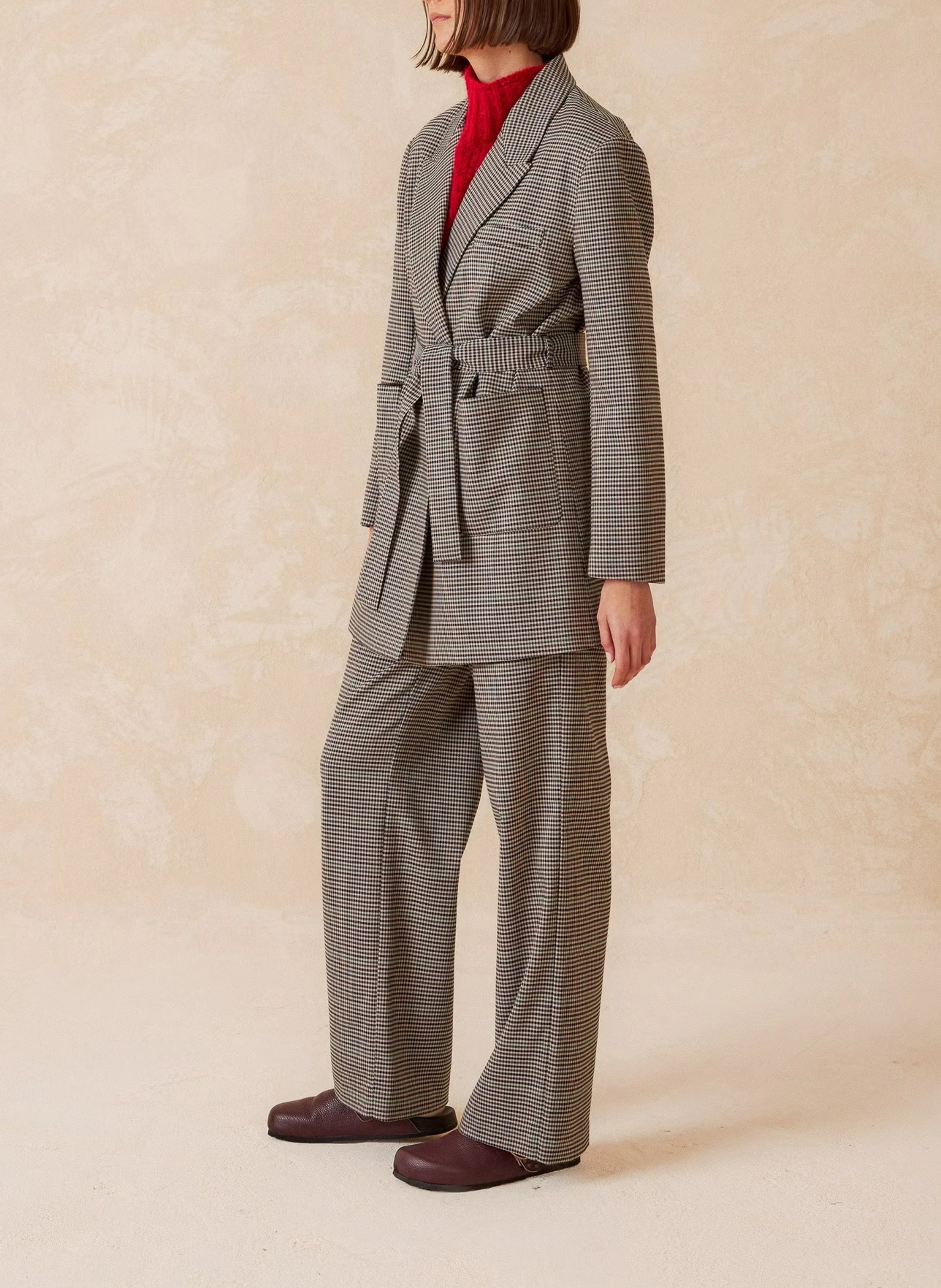 Veste col tailleur à motifs pied-de-poule| Noir