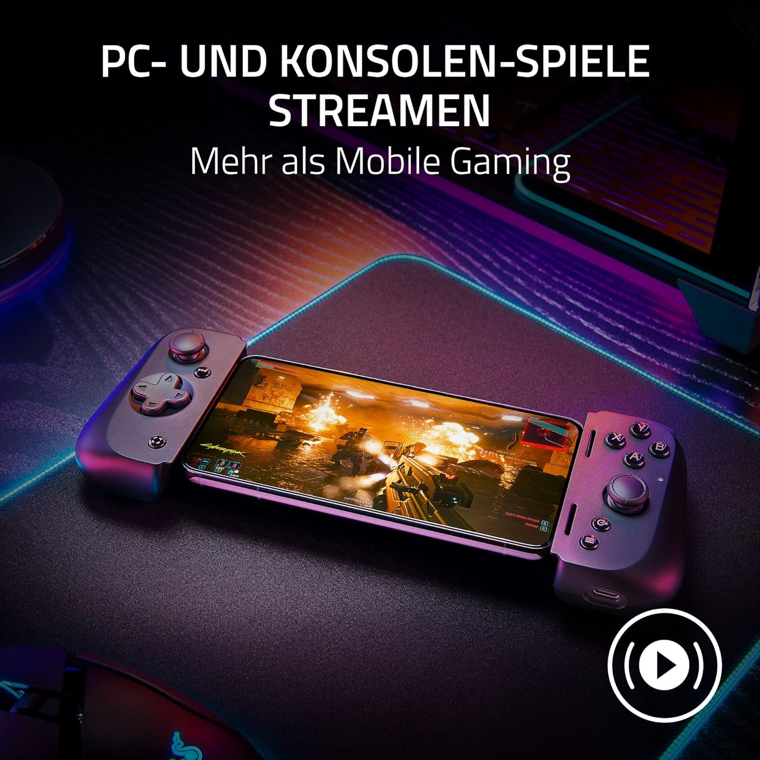 Kishi V2 Mobile Gamepad Gaming Controller für Smartphones mit USB C bis 170mm iOS/Android (RZ06-05110100-R3M1) - Schwarz