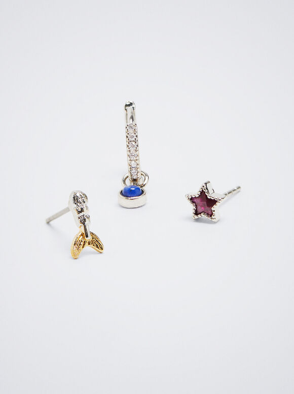 Conjunto de Anéis com Berloques e Zircônias - Multicor