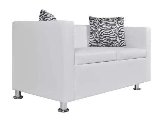 Jeu de canapé à 2 places et à 3 places Cuir synthétique Blanc
