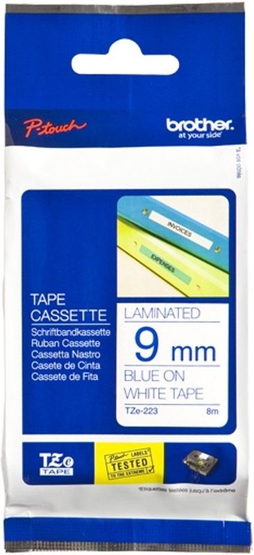Brother - TZe-223 Tape - Blauw op Wit - 9 mm - Lengte 8 meter