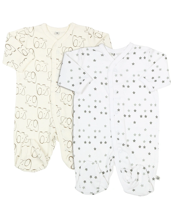 Strampler ANIMAL LIFE 2er-Pack mit Fuß in offwhite