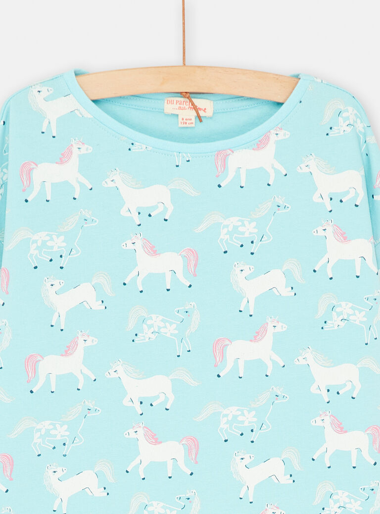 Pyjama bleu océan et rose à imprimé licorne pour enfant