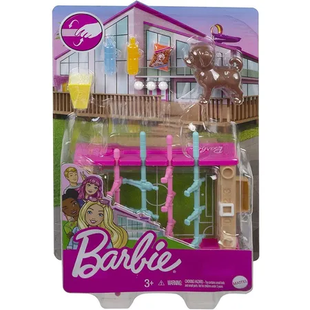 Barbie Mini-Spielset mit Haustier, Zubhörteilen und funktionierendem Tischfußball-Spiel