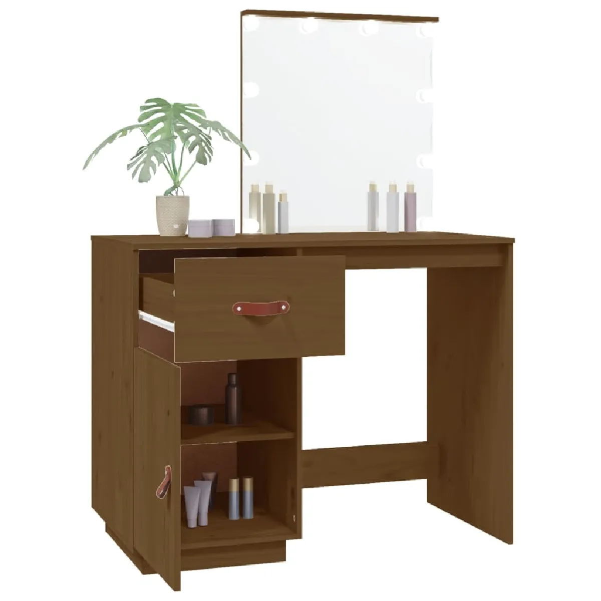 vidaXL Coiffeuse avec LED - Marron miel