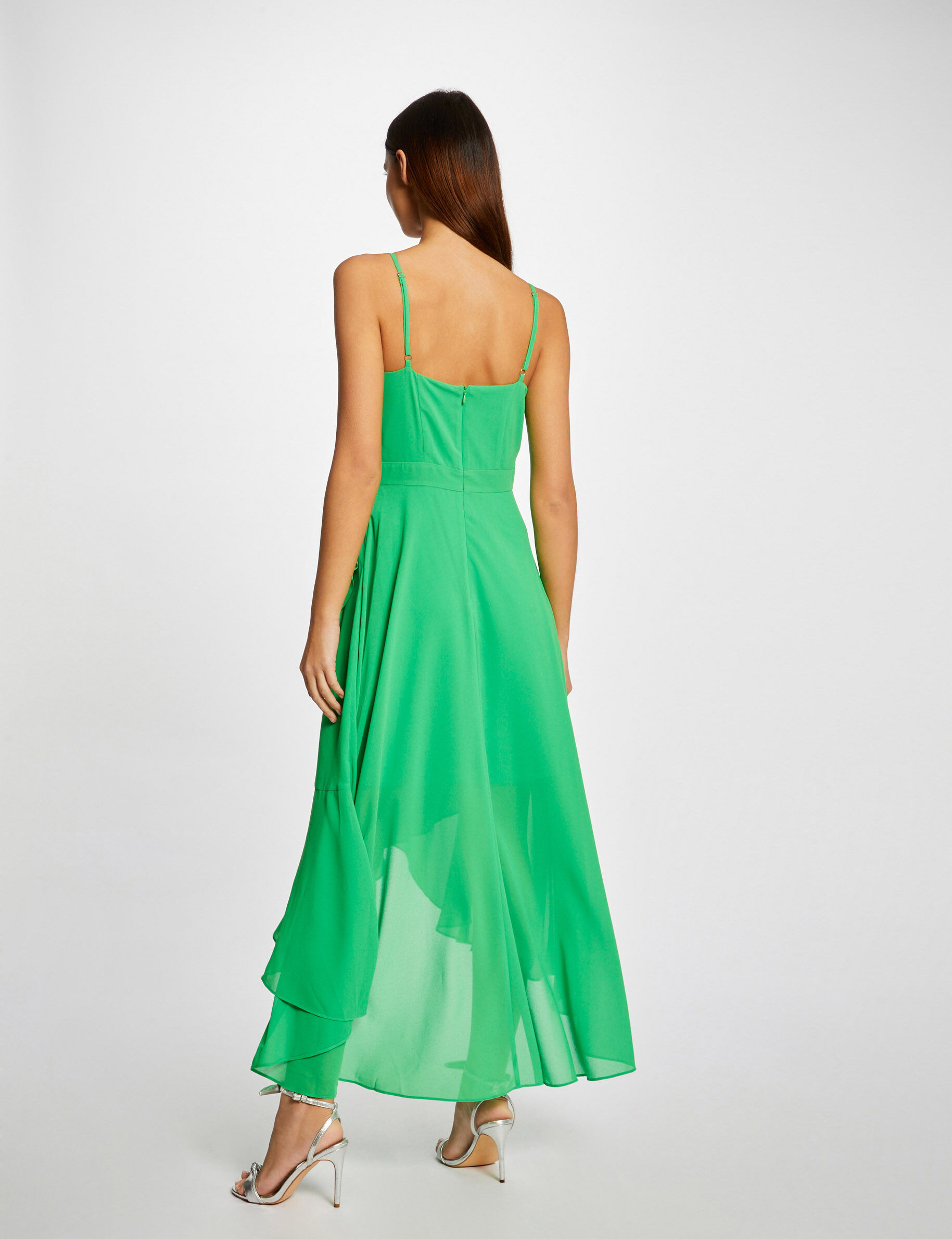 Robe longue évasée à volants vert femme - vert