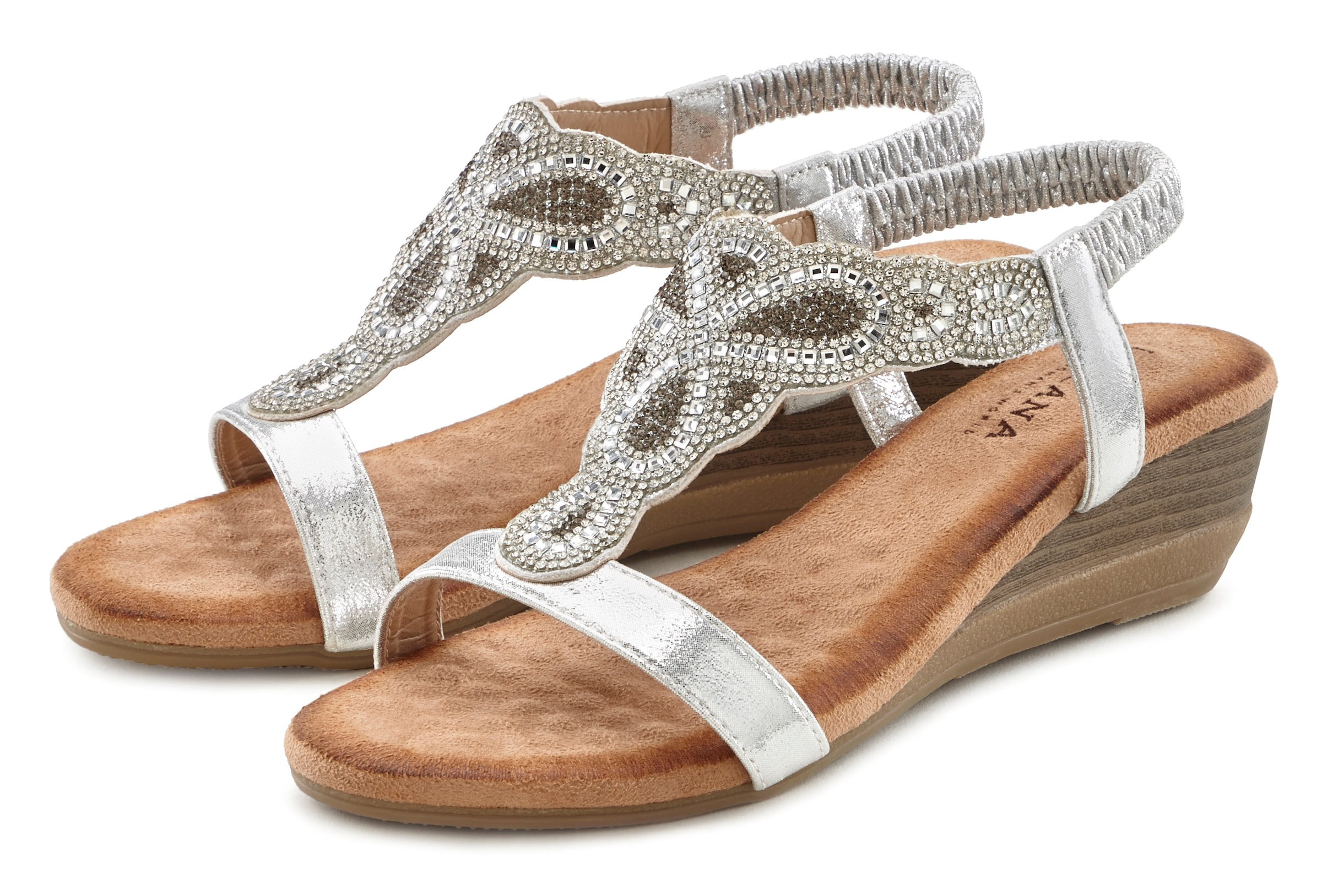 LASCANA Sandalette »Sommerschuh«  Sandale, Sommerschuh mit leichtem Keilabsatz und Glitzer-Steinchen