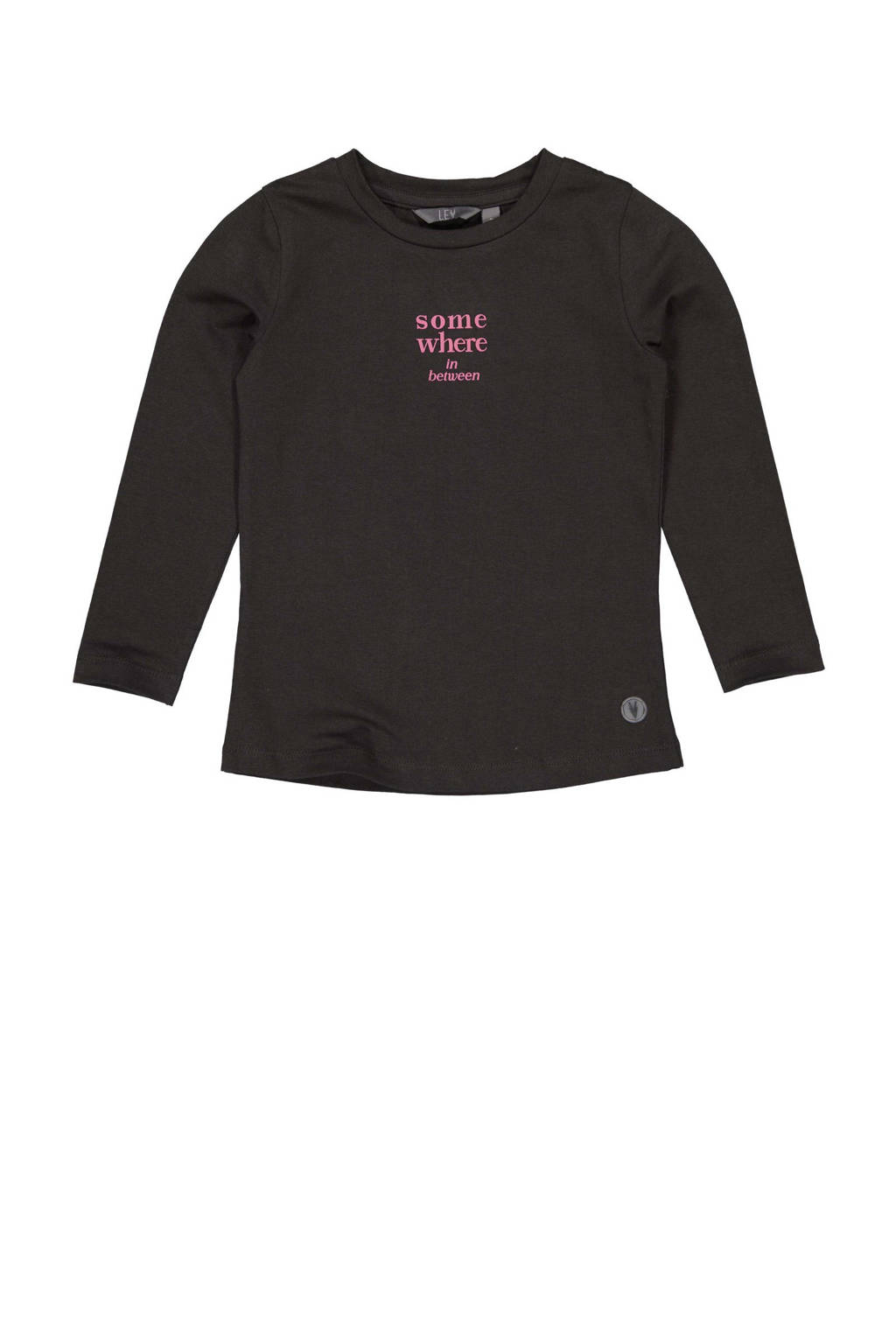LEVV geweven longsleeve PEMMA met tekst donkergrijs/roze