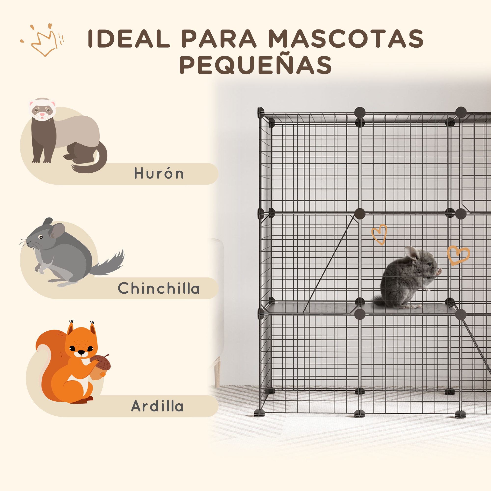 Gaiola PawHut de 31 painéis para pequenos animais, com rampa, ideal para porquinhos-da-índia, coelhos e chinchilas. Dimensões: 105 x 45 x 105 cm. Cor: Preta.