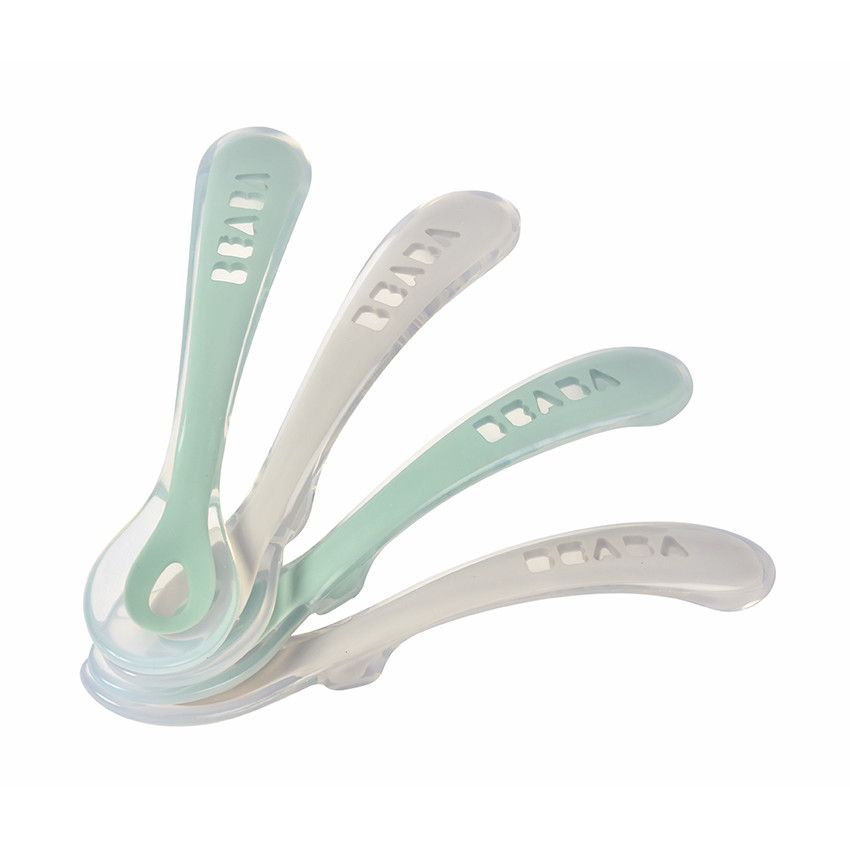 Set de 4 cuillères 2ème âge en silicone - Grey/Sage Green - Ecru