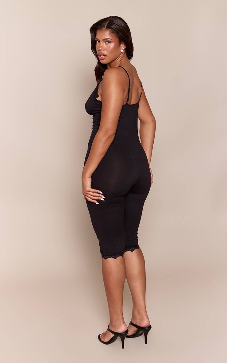 Noir Combinaison Capri Sculptante À Décolleté Plongeant Avec Détails En Dentelle