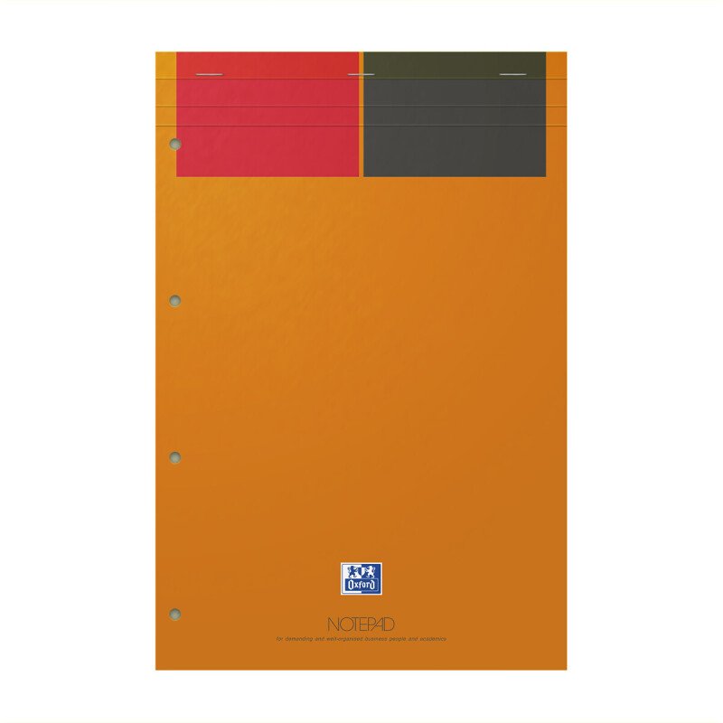 Bloc-notes Oxford international a4+ ligné jaune 6 mm 160 pages agrafées couverture carte orange
