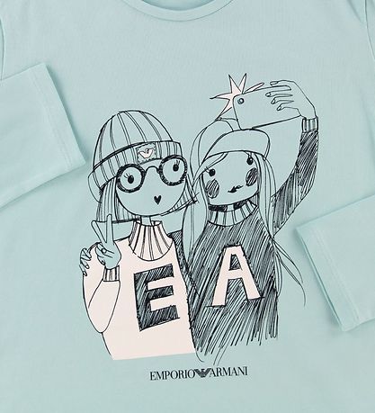 Emporio Armani Bluse - LyseBlå m. Print