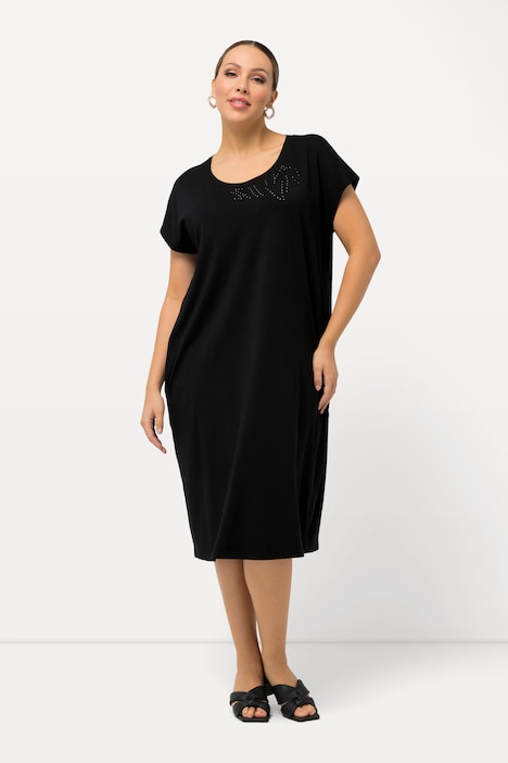 Jerseykleid, Oversized, Glitzer-Rundhals, Halbarm
