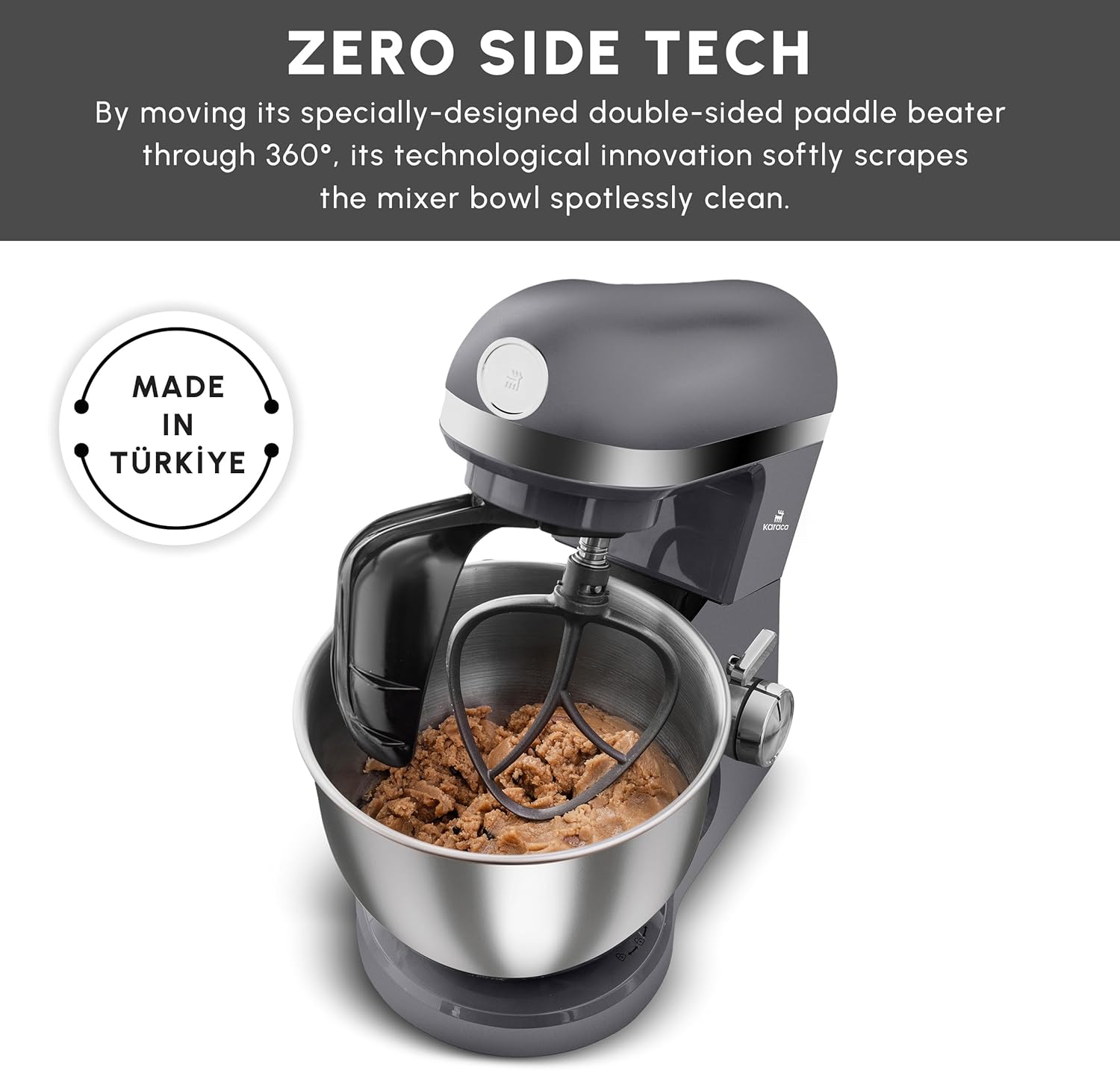 Karaca Mastermaid Chef Pro Standmixer - 1500W Elektrische Standmixer zum Backen, Teig - Antihaft 5L Schüssel, Knethaken, Schneebesen, 6-Gang, Space Grey