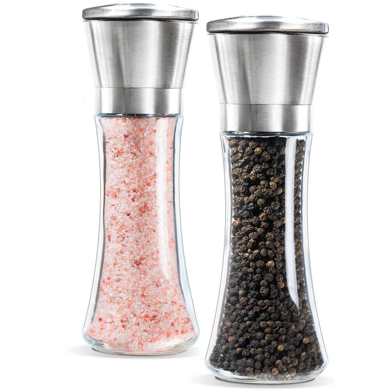 (2er Set) Salz - und Pfeffermühle mit verstellbarem Keramik Mahlwerk Gewürz Grinder - Silber