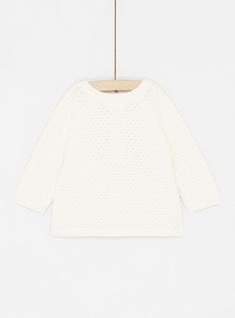 Gilet en tricot uni blanc cassé mixte