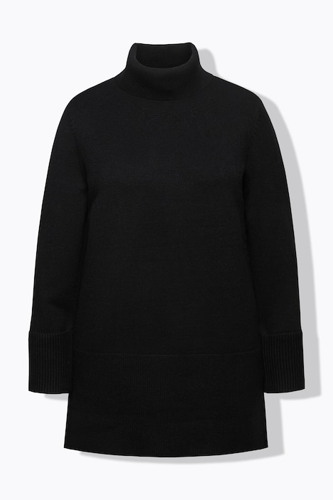 Longpullover, breite Rippbündchen, Rollkragen, Langarm