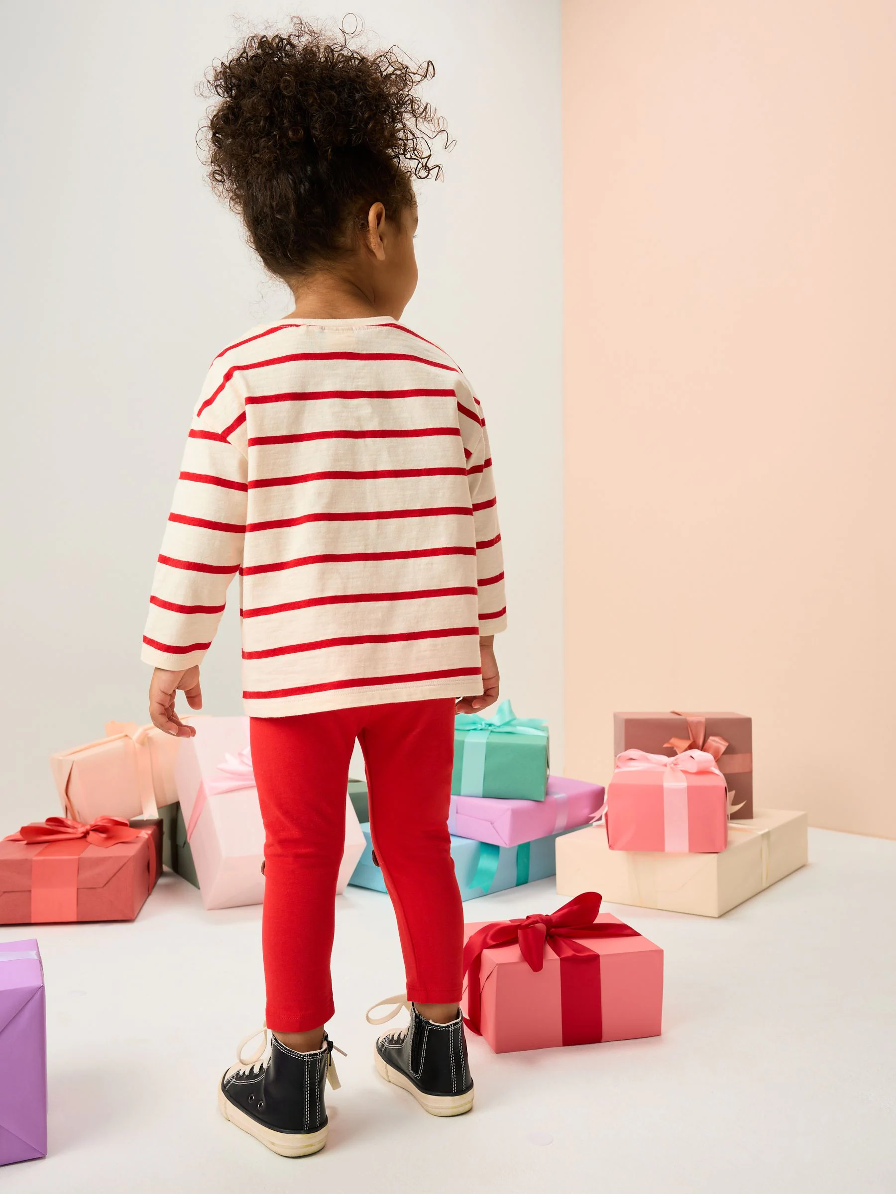 Rood Strepen Rendier en Kerstman Print - Top met applicatie en lange mouwen (3mnd-7jr)
