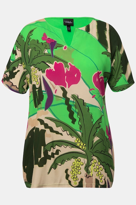 T-Shirt, Palmen, Oversized, Tunika-Ausschnitt, Halbarm