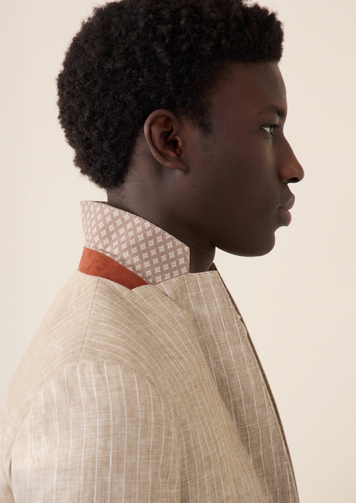 Veste coordonnable Regular en lin beige à rayures blanches
