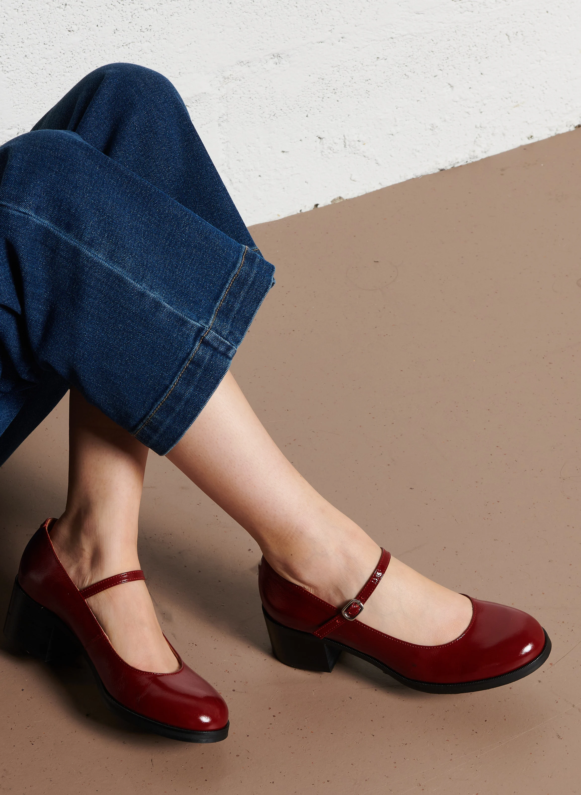 ARISTOTE - Babies à talon en cuir vernis plissé | Rouge