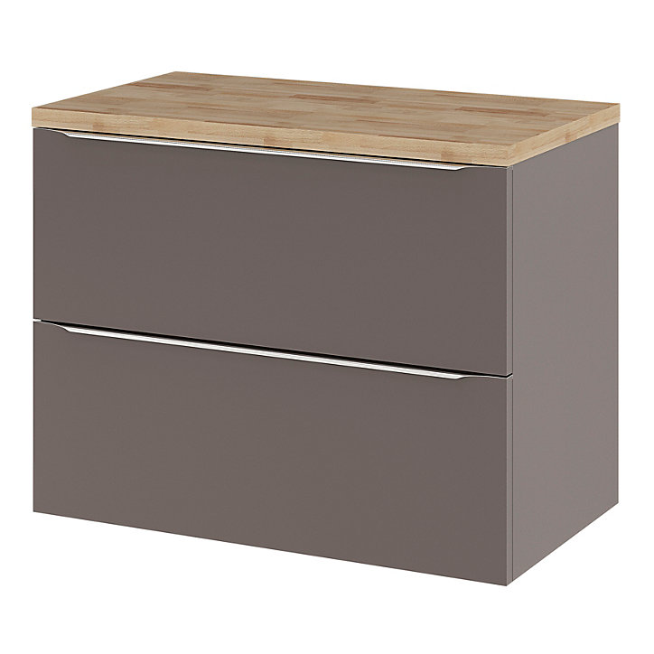 Ensemble salle de bains l.80 cm meuble à suspendre Imandra gris taupe brillant + plan de toilette décor chêne