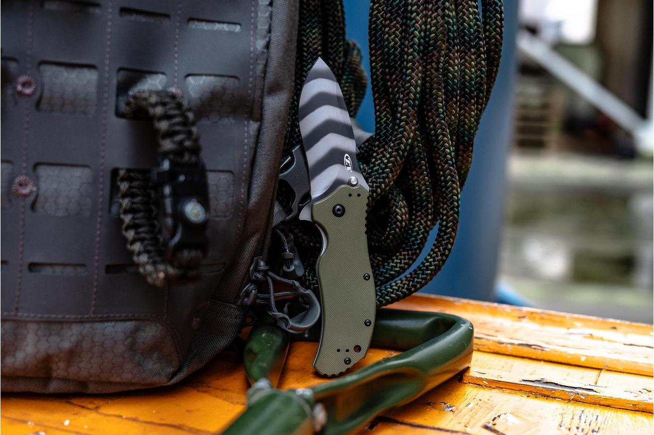 Zero Tolerance 0350OLTS Tiger Stripe MagnaCut, OD Green G10, Limited Edition zakmes, Ken Onion design