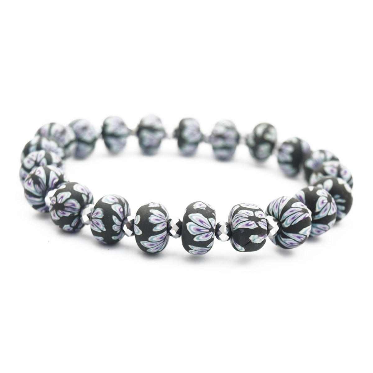 Bracelet élastique perles fimo fleurs