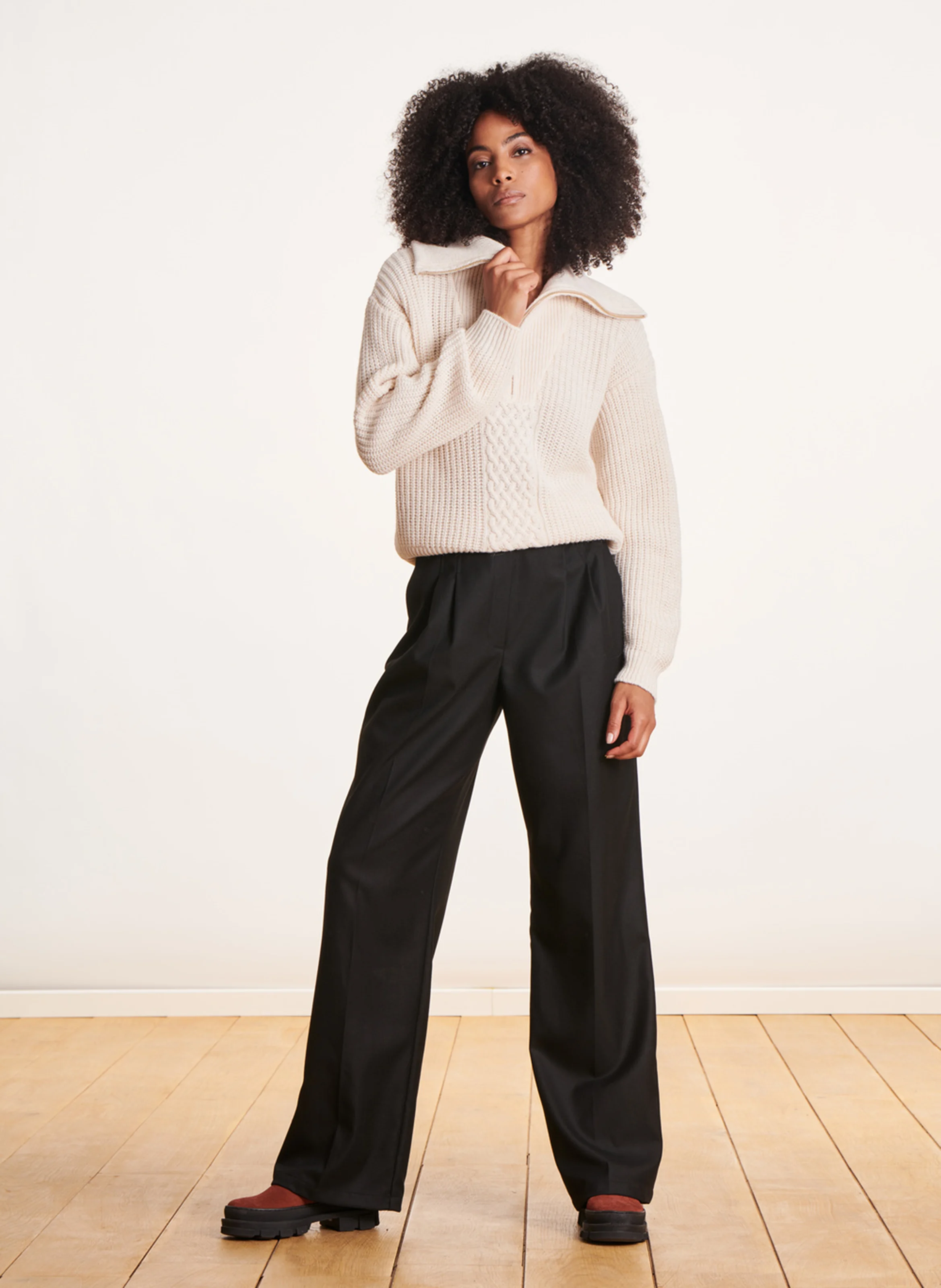 Pull oversize à col camionneur| Blanc