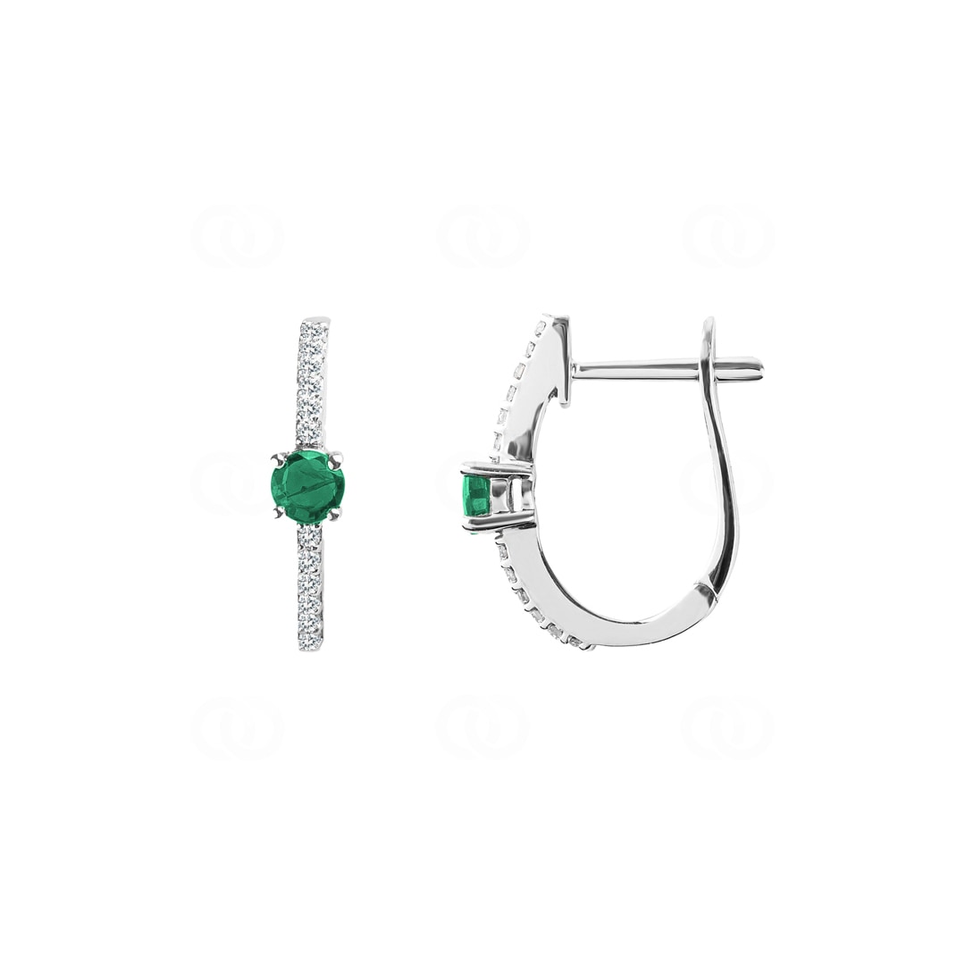 Kreolen 750/18 K Weissgold mit Smaragd rund und Diamanten 0.12 ct H/si