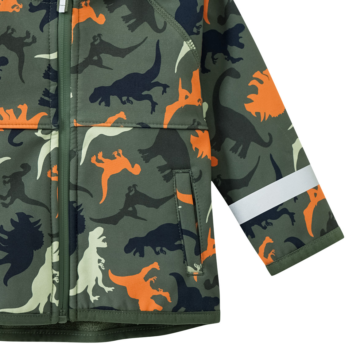 Topomini Baby Softshelljacke mit Dino-Print dunkelgrün / orange