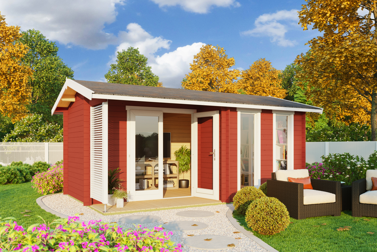 Gartenhaus RIVERSIDE - schwedenrot - Fichte massiv - 480x300 cm